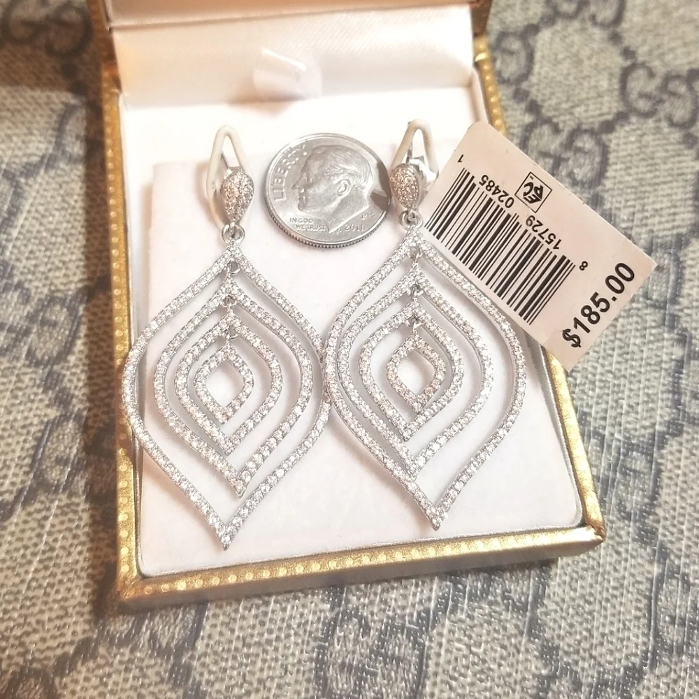 $185 NWT 925 Sterling Silver Sparkling CZ Dangling Earrings